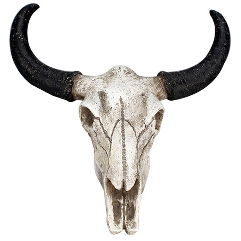 Harpiks langhorn ko kraniet hoved væghængende indretning 3d dyreliv dyreliv skulptur figurer håndværk horn til hjem halloween indretning: Default Title