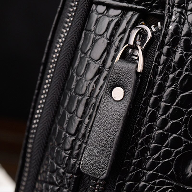 Bolso de pecho con patrón de cocodrilo de cuero para hombre, bandolera con correa ajustable, orificio para auriculares, d88