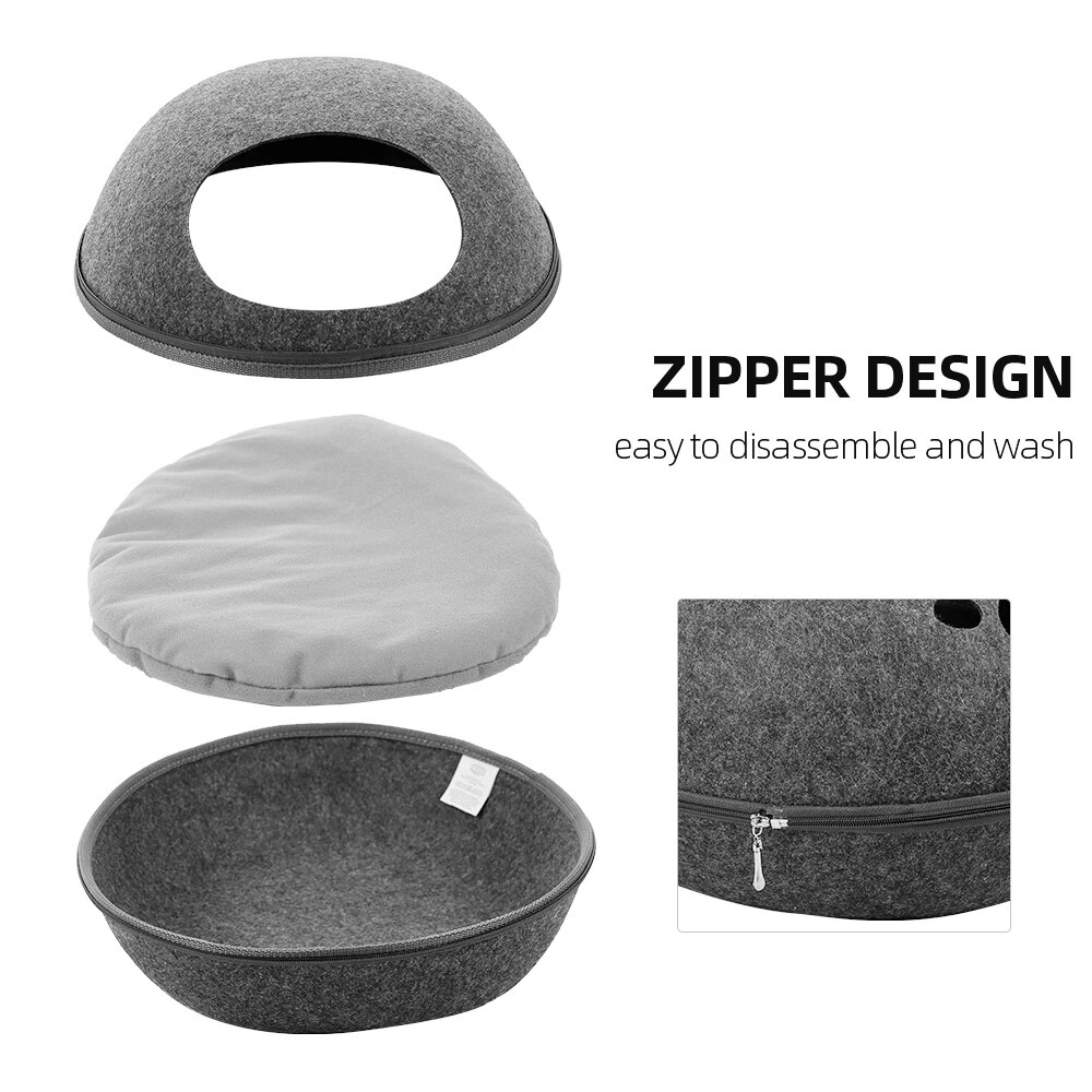 Cama desmontable de concha de huevo para gato, saco de dormir de fieltro Natural con cojín de nido, suave y transpirable esterilla, cueva semicerrada para mascotas