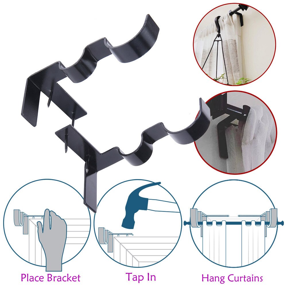 1 Pair Hang Curtain Rod Holders Tap Right Into Window Frame Curtain Rod Bracket simply place it on the top corners window #5
