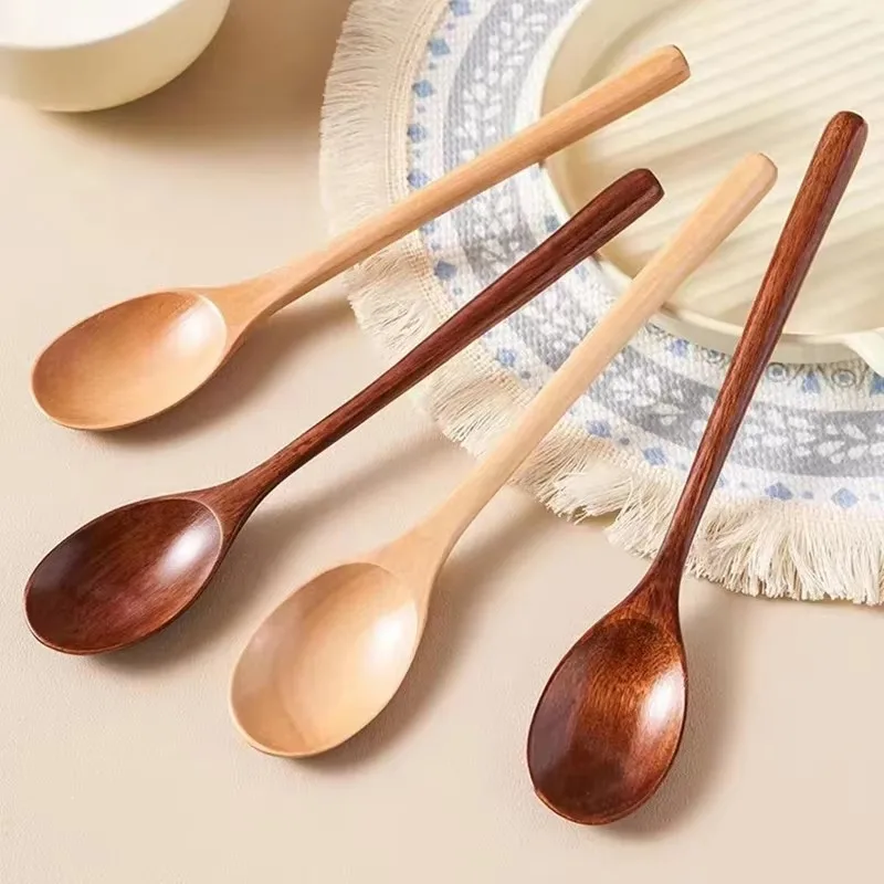 Colheres de chá de madeira longas utensílios de cozinha para sopa chá mel mexendo colher concha colher de sopa e garfo