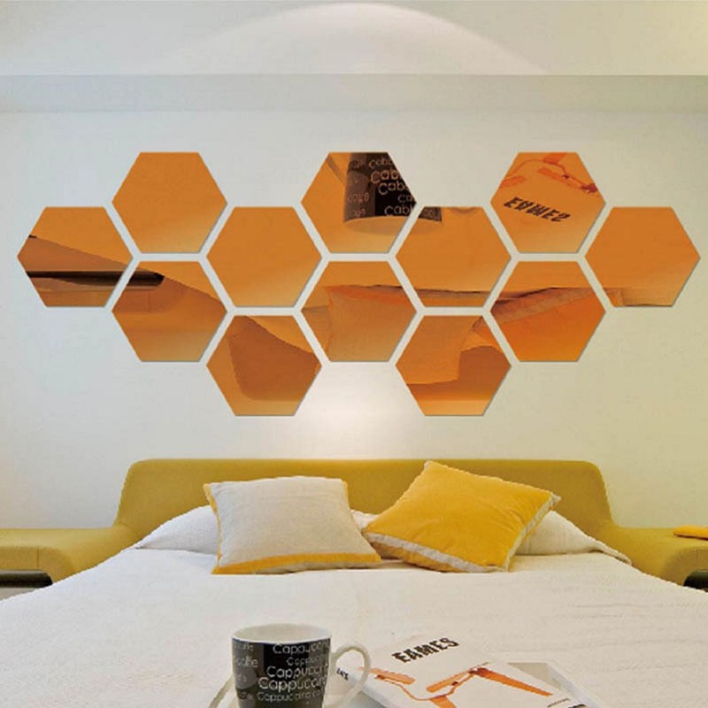 Paquet multi-pièces Hexagonal nid d'abeille miroir acrylique décoration murale accessoires de décoration pour salon papier peint
