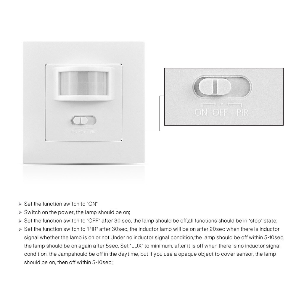 110V - 240V PIR Sensor IR Infrared Motion Sensor light PIR Switch Recessed Wall Module With PIR ON OFF Power Electrical Socket