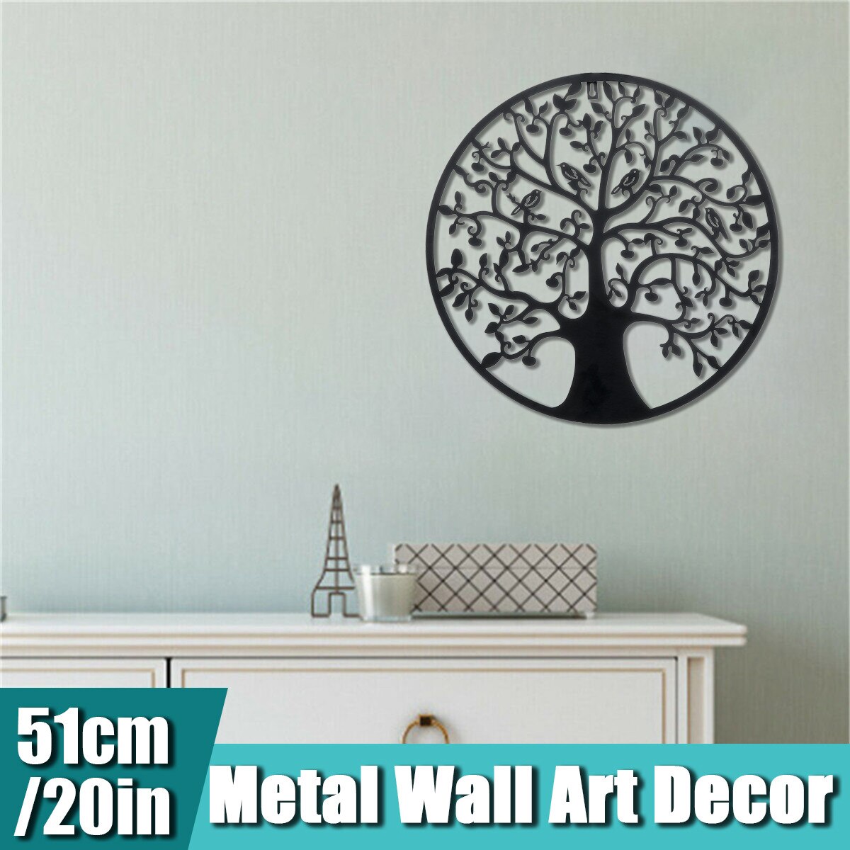 51cm Tree of Life Iron Art Home Hanging Ornament Nordic 3D Iron Tree Round Wall Hanging Decorations Art Home Wall Decoration