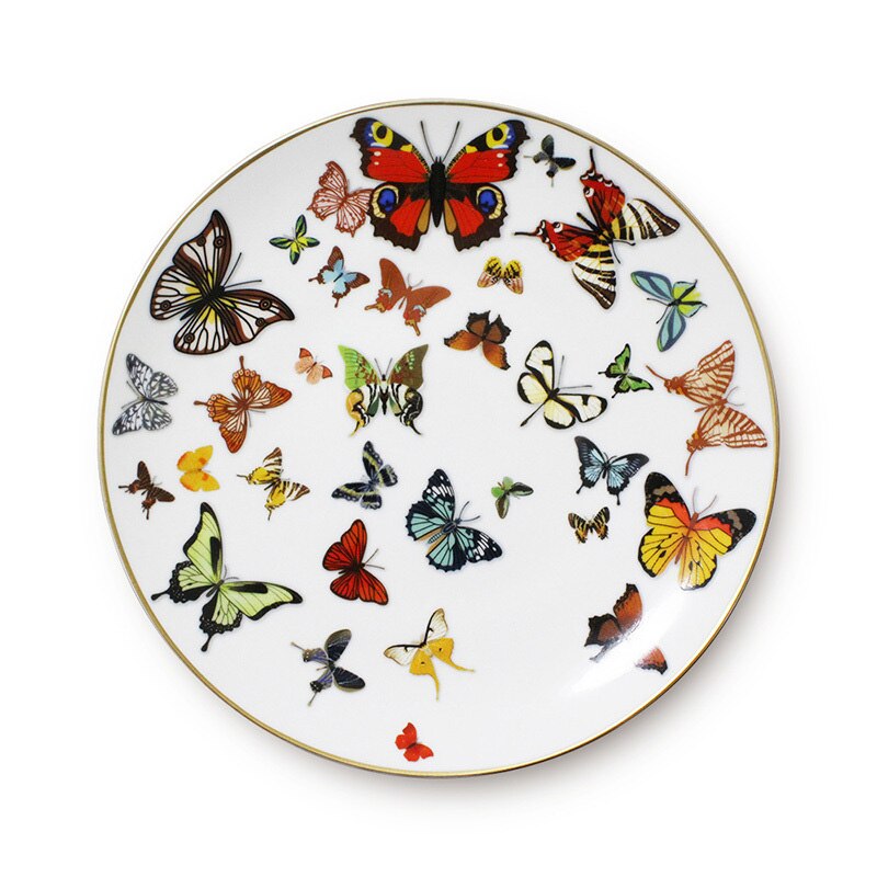 Ceramic Tray Gold Rim Plate Flat Dish Cake Dinner Tray Bowl Tableware Butterfly Bone China Tea Milk Cup Coffee Cup and Saucer