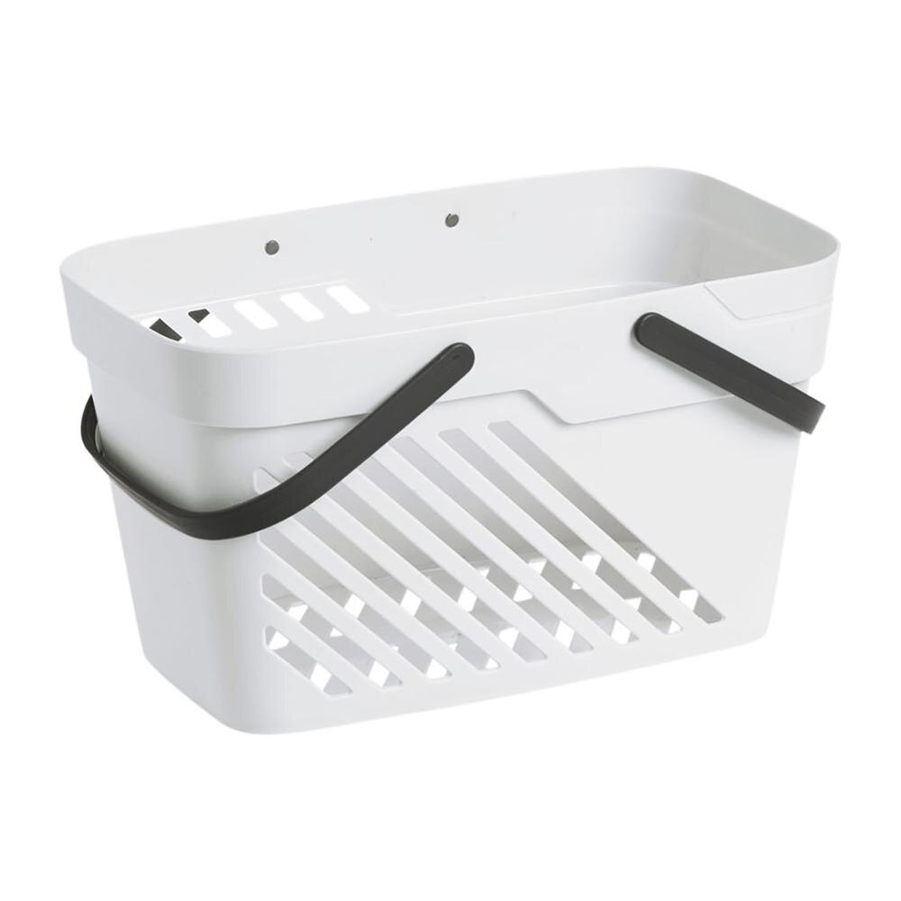 Plast badekar kurv bærbar brusebad opbevaring kurv med håndtag shampoo arrangør desktop opbevaringsæske tilfældet badeværelse tilbehør: Hvid