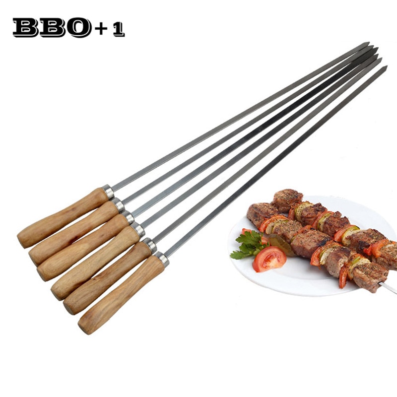 16.5in 42cm träbbq shish kebabspett rostfritt stål grillpinnar grillspett grill kabob nål värmebeständighet