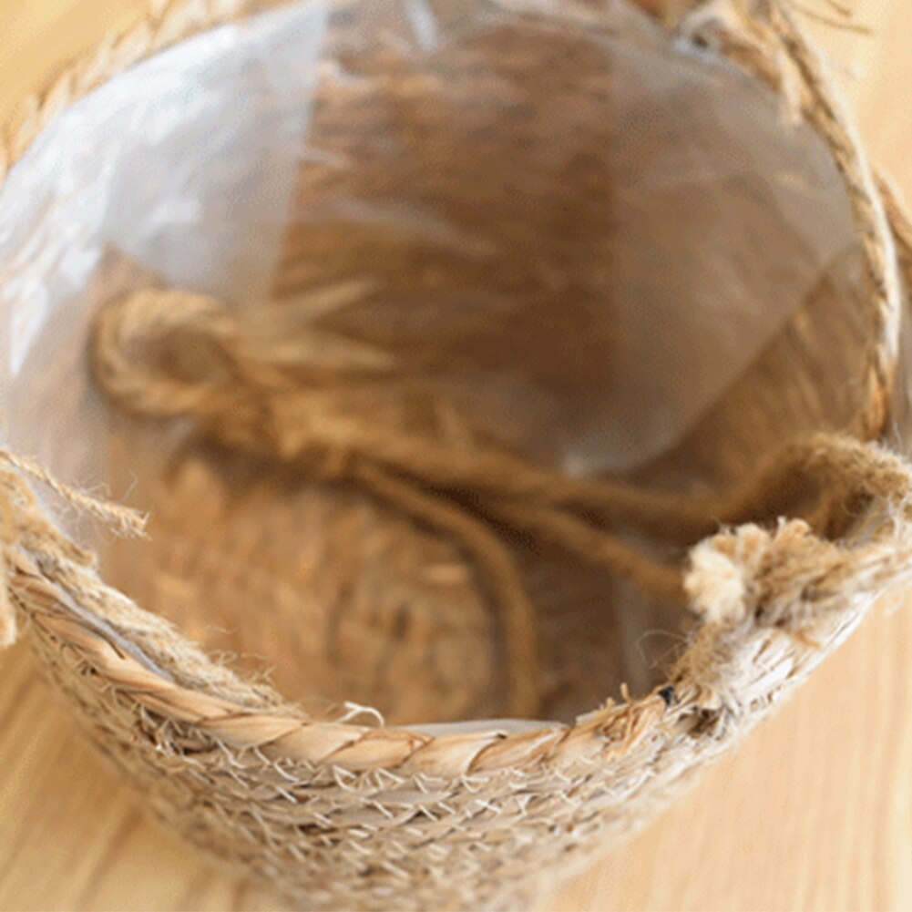 jute tau hengende kurv hengende planter kurv jute tau macrame plante hengende blomster lagrings arrangør til utendørs hage