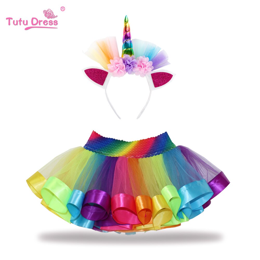 Mode Zoete Peuter Kids Baby Meisjes Kleding Tutu Rok Outfits 2 Y 12 Leuke Kinderen Tule Rok + Hoofdband regenboog Rok