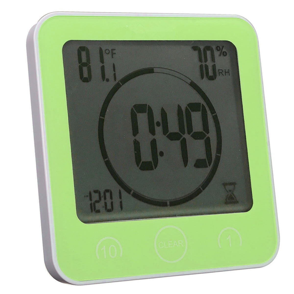 LCD Screen Waterproof Digital Bathroom Wall Clock Temperature Humidity Countdown Time Function Wash Shower Hanging Clocks Timer: Green