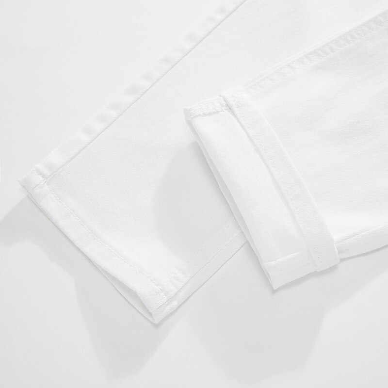 Mænd & #39 ;s hvide jeans afslappet klassisk stil slim fit bløde bukser mandligt mærke avancerede stretchbukser