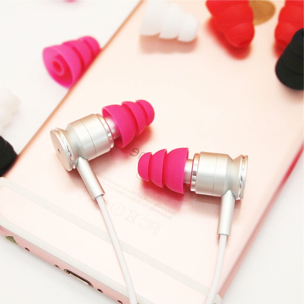 Generieke in-ear oordopjes siliconen oordopjes oordopjes tips cover 3.8mm triple flens vervangende hoofdtelefoon oordopjes tips oordopjes 6 stuks: Roze