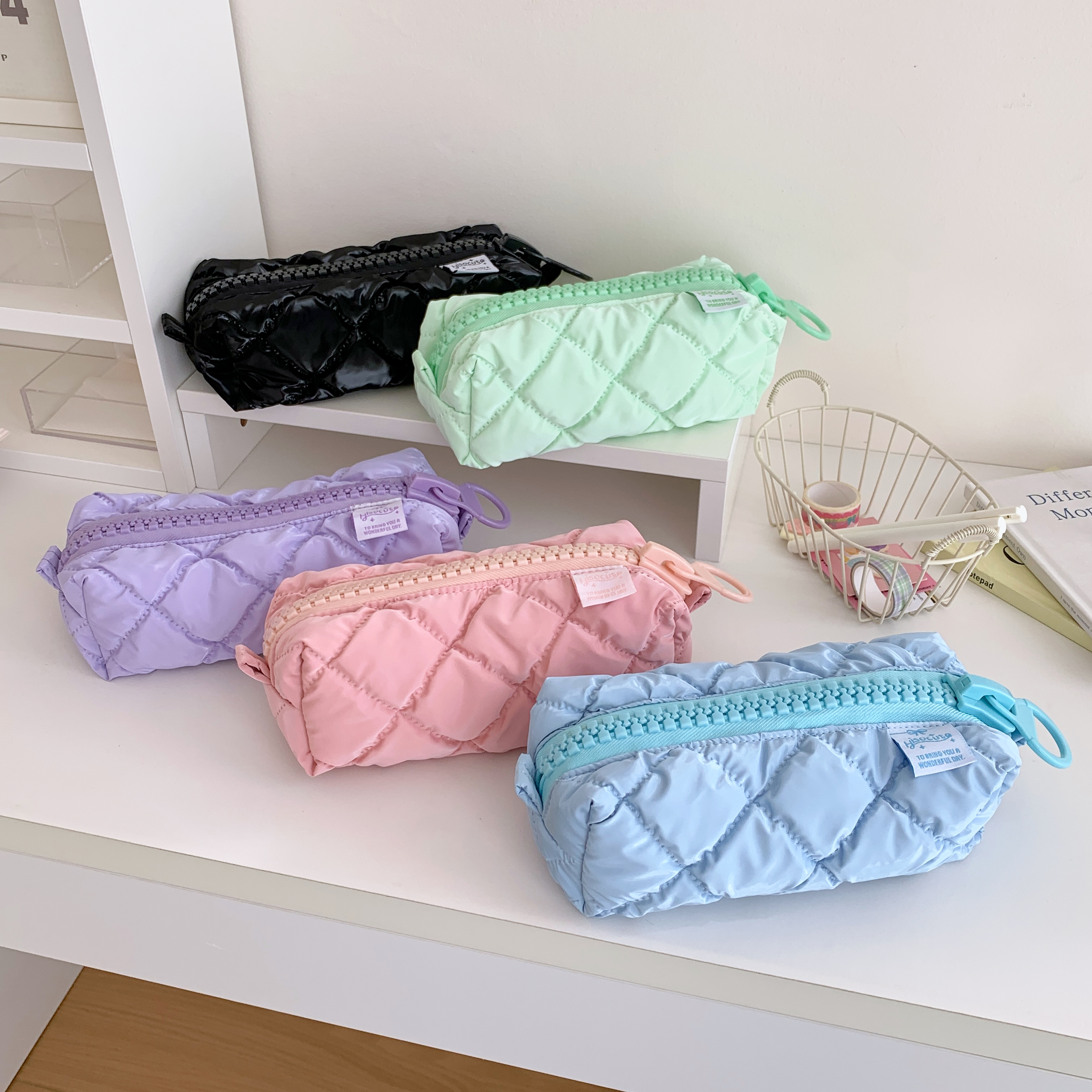 Estuche para lápices con cremallera grande y acolchado suave, bolsa de almacenamiento estacionaria escolar, bolsa para bolígrafos de gran capacidad