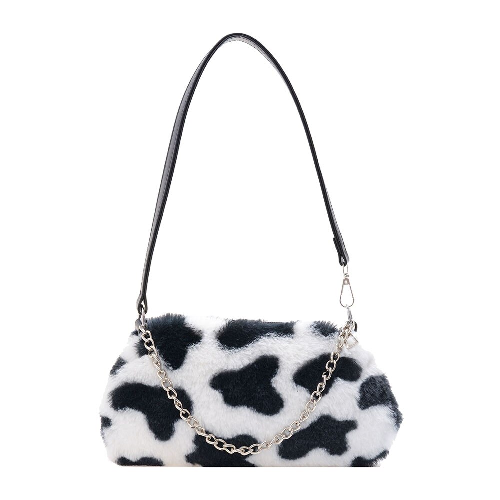 Jeugd Dames Eenvoudige Veelzijdige Top-Handvat Tas Vintage Pluche Keten Schouder Handtassen Voor Vrouwen Herfst Dagelijks Dier Onderarm Tassen: C