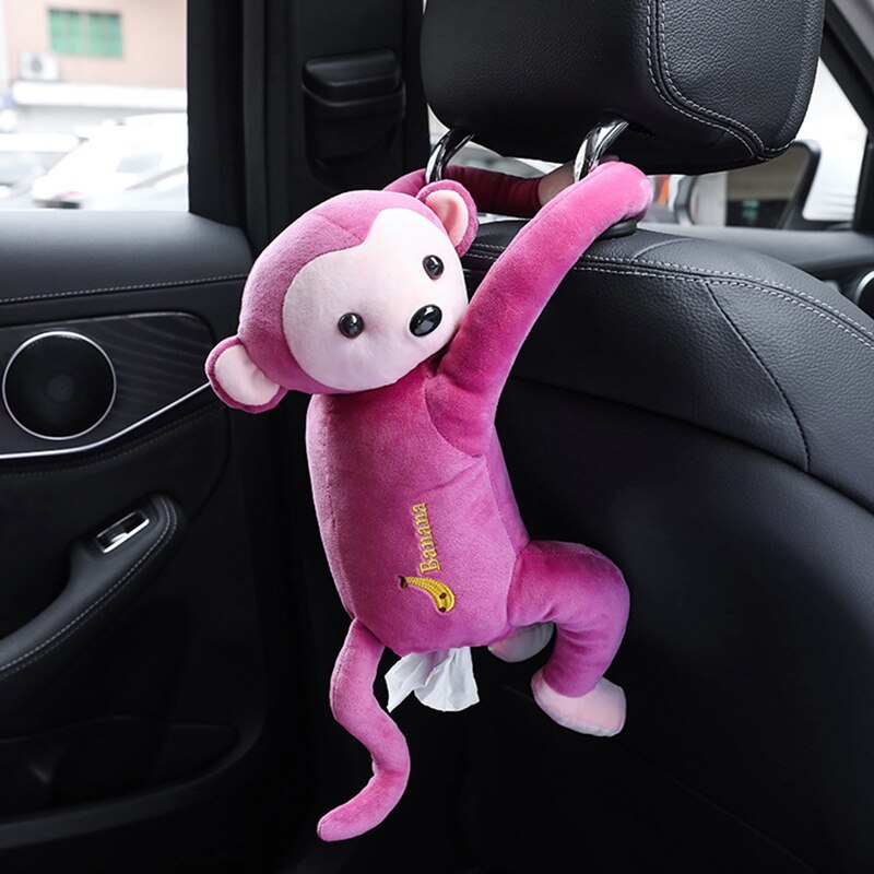 Car Interior Accessories Tissue Box Funny Cartoon Monkey Doll Paper Case Holder Hanging Auto Portable Napkin Box Cover: PK1