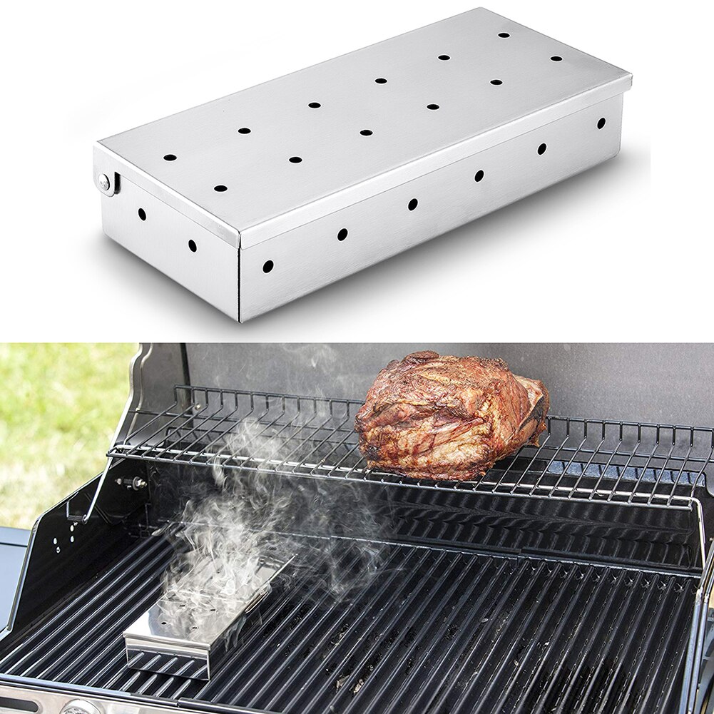Grill grill træflis bbq trækul gas ryger kasse til indendørs udendørs kød infunderet røg smag tilbehør ryger kasse