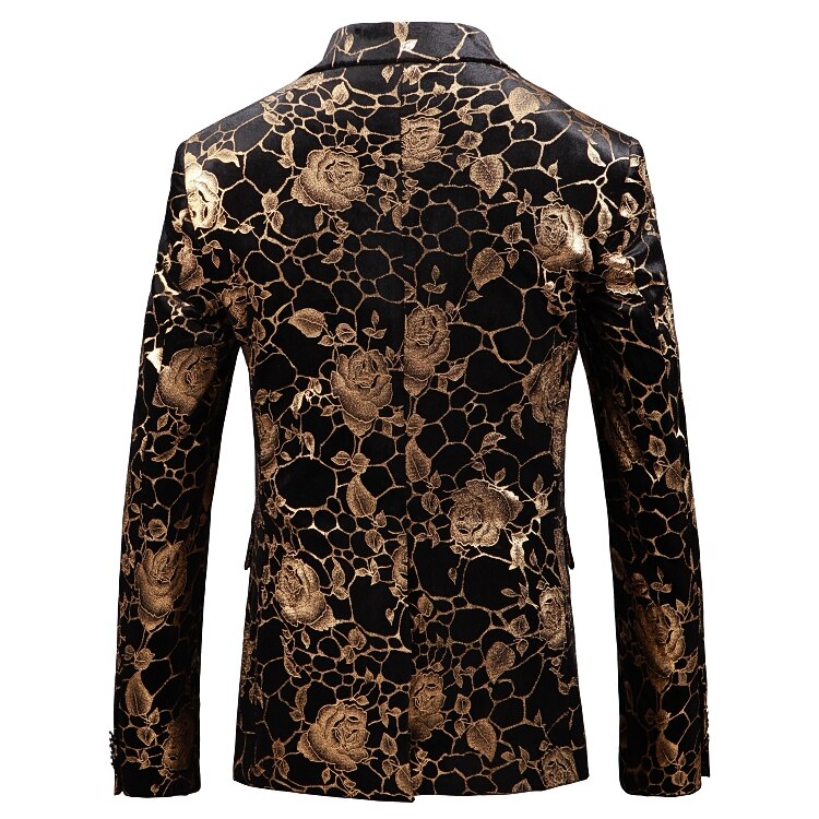 Steampunk bröllopskostymer för män guld bronzing blommönster blazer masculino herr scen kostymer sångare slim jacka