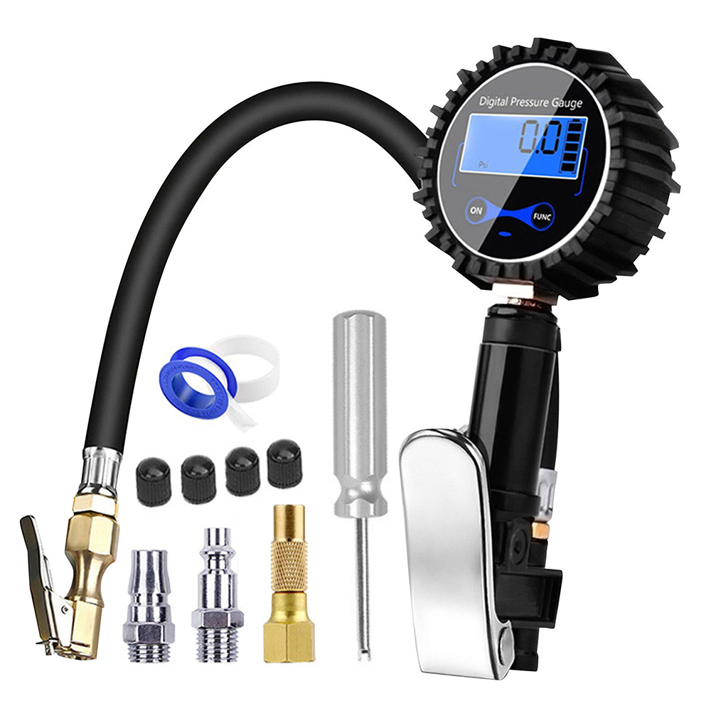 Inflation Monitoring Manometer Aluminum Alloy Air Line Clip-on Tyre Pump Tire Pressure Inflator Gauge Universal LCD Digital: Dark Grey