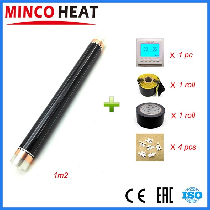 Film chauffant infrarouge ca 220v 50cm x 2m, 1 mètre carré, ensembles de chauffage de pièce avec régulateur de température