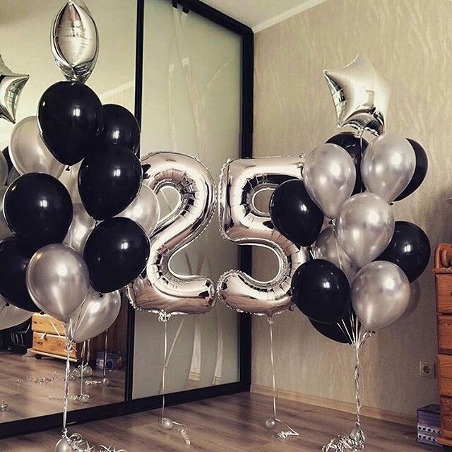 25 Stuks 40Inch Zilver Nummer 25 Ballonnen Volwassen Verjaardagsfeestje Decoraties Kids Ster Zwarte Latex Helium Ballon Anniversary Globos