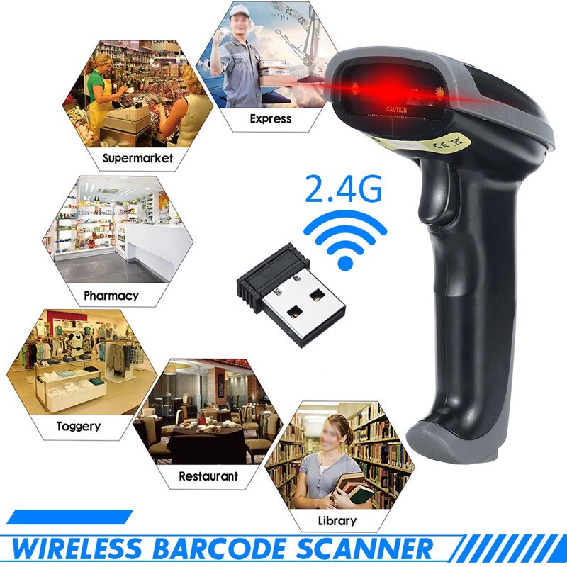 DC5V 2 in 1 2.4G senza fili cablata Scansione scanner di Codici A sbarra Palmare Lettore di Codice a sbarra 80-150 Metri Senza Fili distanza di trasferimento