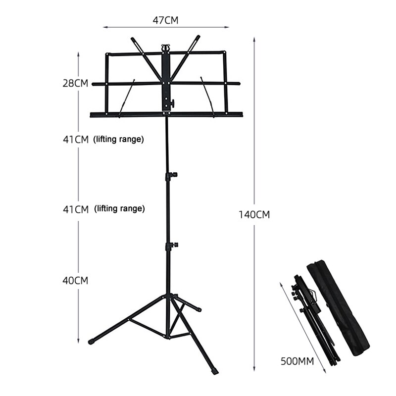 Music Stand Lightweight Easy to Set Collapsible Adjustable Orchestra Portable Sheet Music Stand with Carry Bag School XR