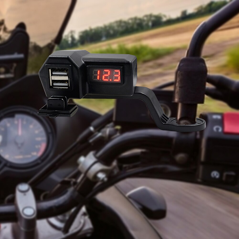 Motorrad Dual USB Ladegerät mit Voltmeter Leicht Installation Persönliche Auto Lenker Spiegel Power Adapter Elemente