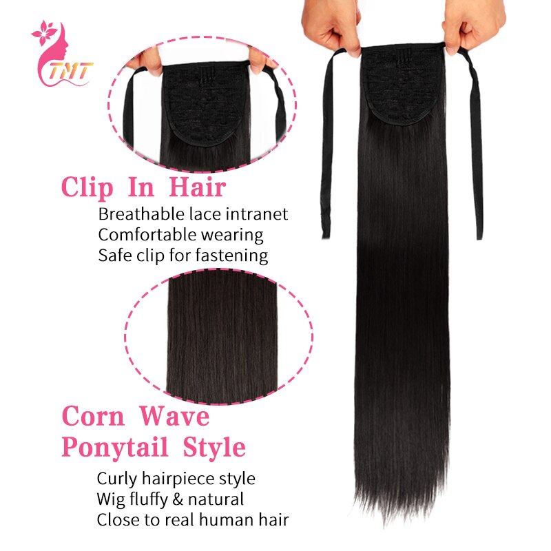 Long Ponytail Extension Synthetic Heat Restant Fiber Straight Pony Tail Hair Extensions Black Brown Headwear Hairpieces