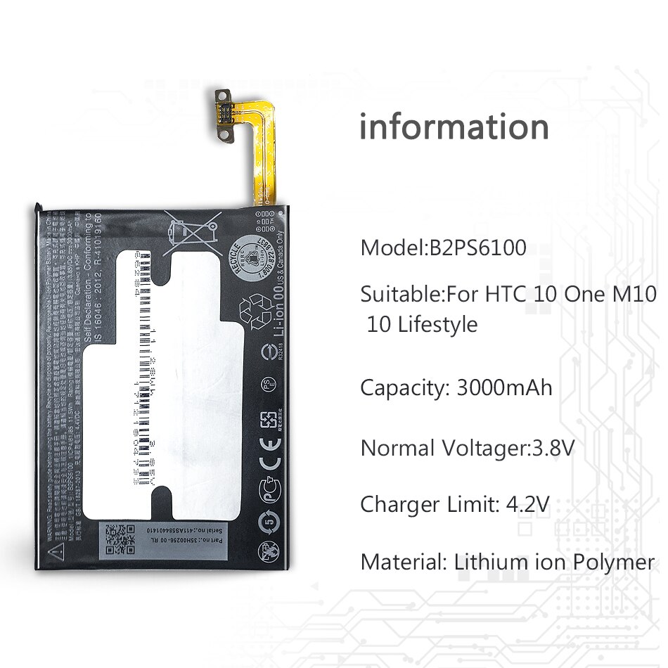 Battery B2PS6100 For HTC One M10 10/10 Lifestyle M10H M10U 3000mAh Mobile Phone Battery