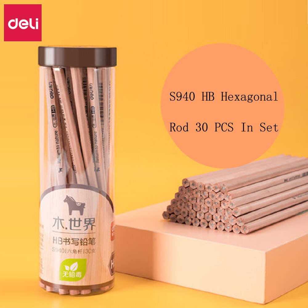 Deli Pencil Student Writing Exam Drawing Sketch Special Pencil Safety Log 2B/HB Wooden Triangle/Hexagon Rod Student Stationery: 30Pcs HB Hexagonal