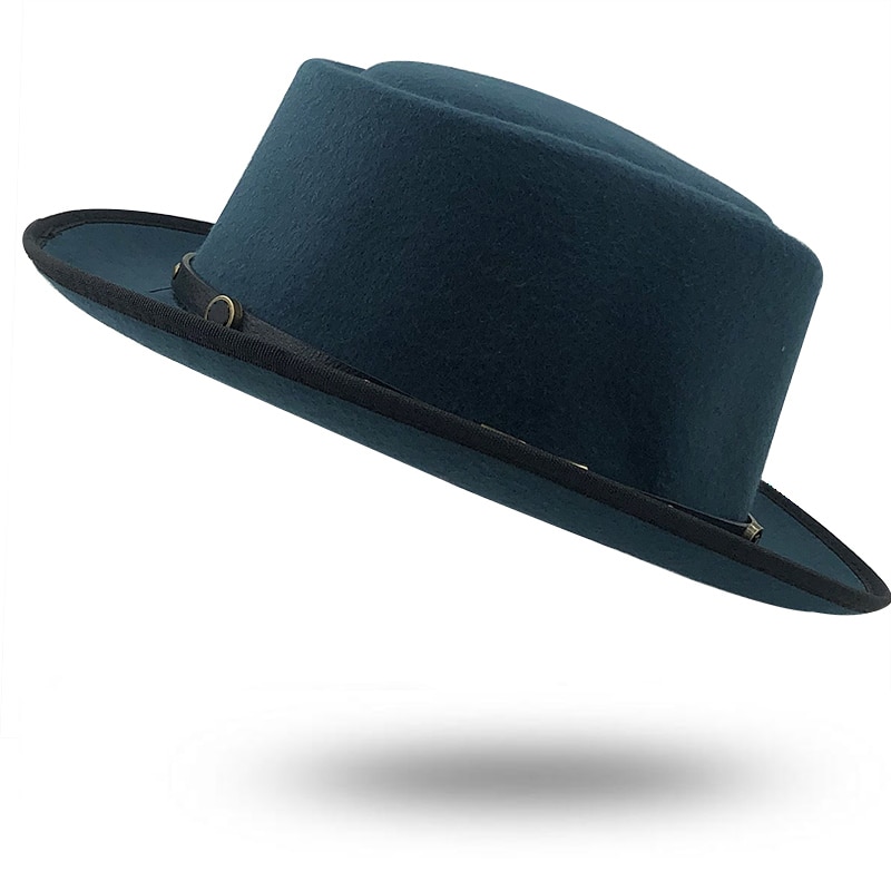 Einfache Wolle Männer Schweinefleisch Kuchen Hütte Für Vati Schwarz Fedora Hütte Für Gentleman Flache Bowler Porkpie oben Jazz Hütte