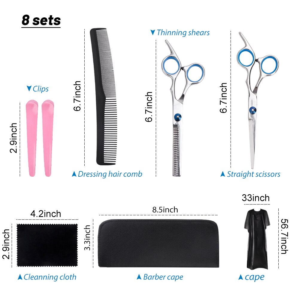 8/10 stk frisør udtynding sakse sæt hår klipning saks børste hår klip kappe pleje kam til barbershop: 8 stk pr sæt