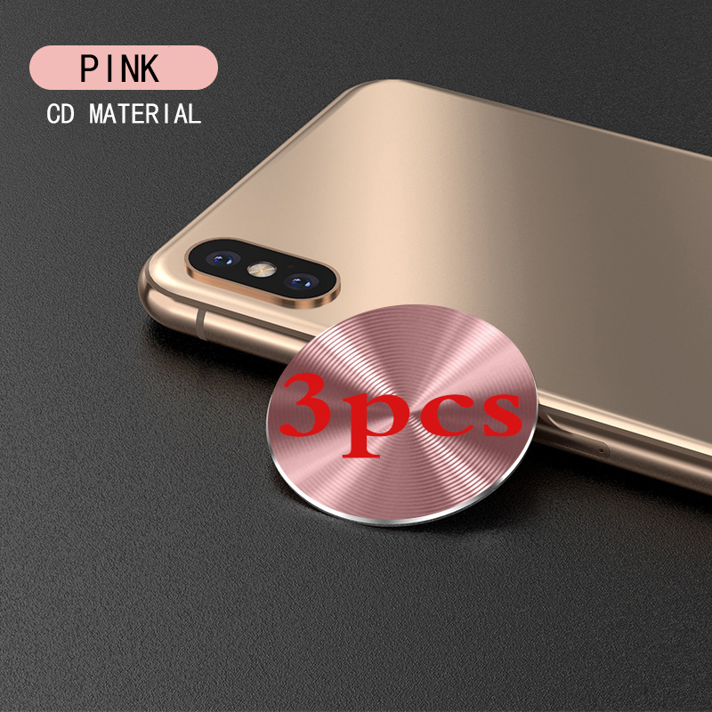 Adhesivo para iphone, placa de Metal, disco, hoja de hierro, soporte magnético para teléfono móvil, accesorios para coche, soporte magnético para teléfono, novedad de: Rose Gold CD  3pcs