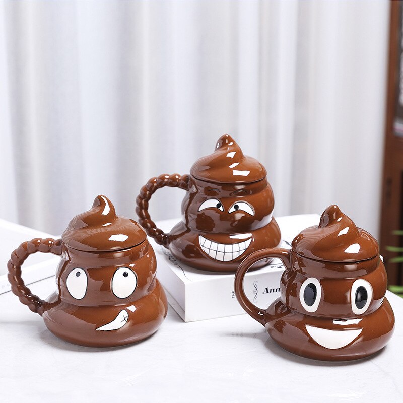 Creatieve 3D Kruk Koffie Mok Grappige Kuso Shit Kruk Keramische Porselein Mokken Koffie Cups Met Deksel Home Decor Thee Cup voor Kind