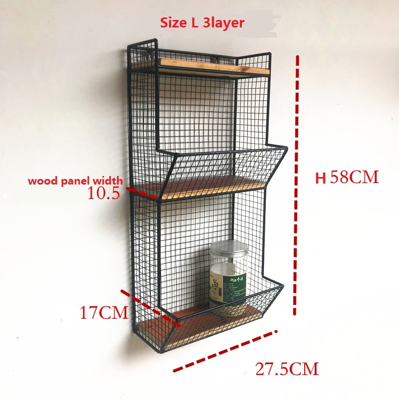 Punch-Free Wrought Iron Wall Shelf, Retro Solid Wood Partition Rack