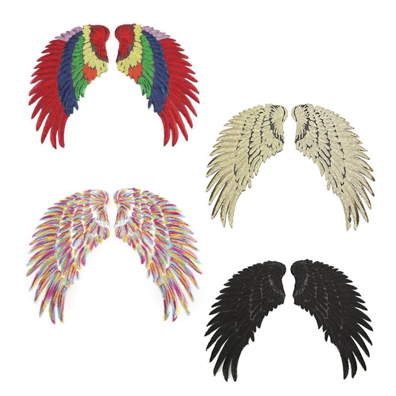 5 par błyszczące cekiny skrzydła anioła żelazko na plastry słodkie kolorowe piórka zdobienie robić szycia naszywka ubraniowa DIY wystrój