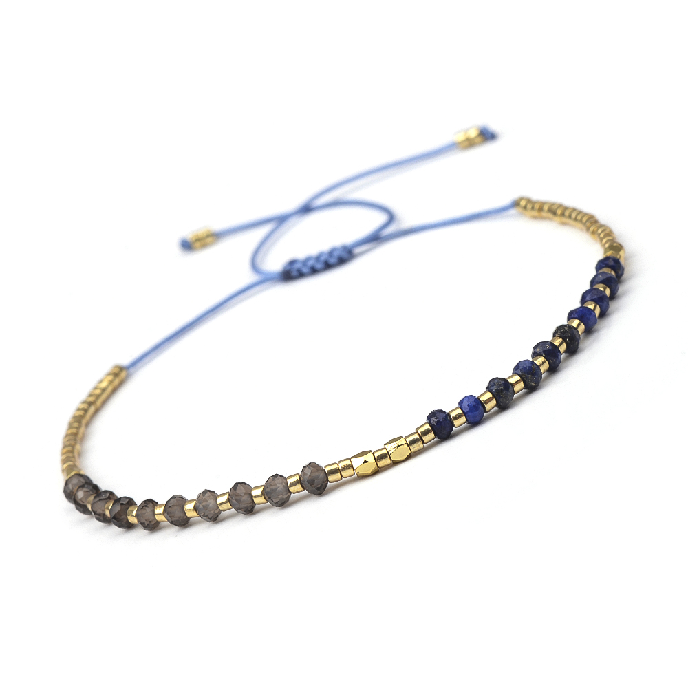 2 x 3mm dobbel steinarmbånd med naturstein og frøperler, justerbare armbånd som passer for menn og kvinner til daglig bruk.: Blå sinkbelagt