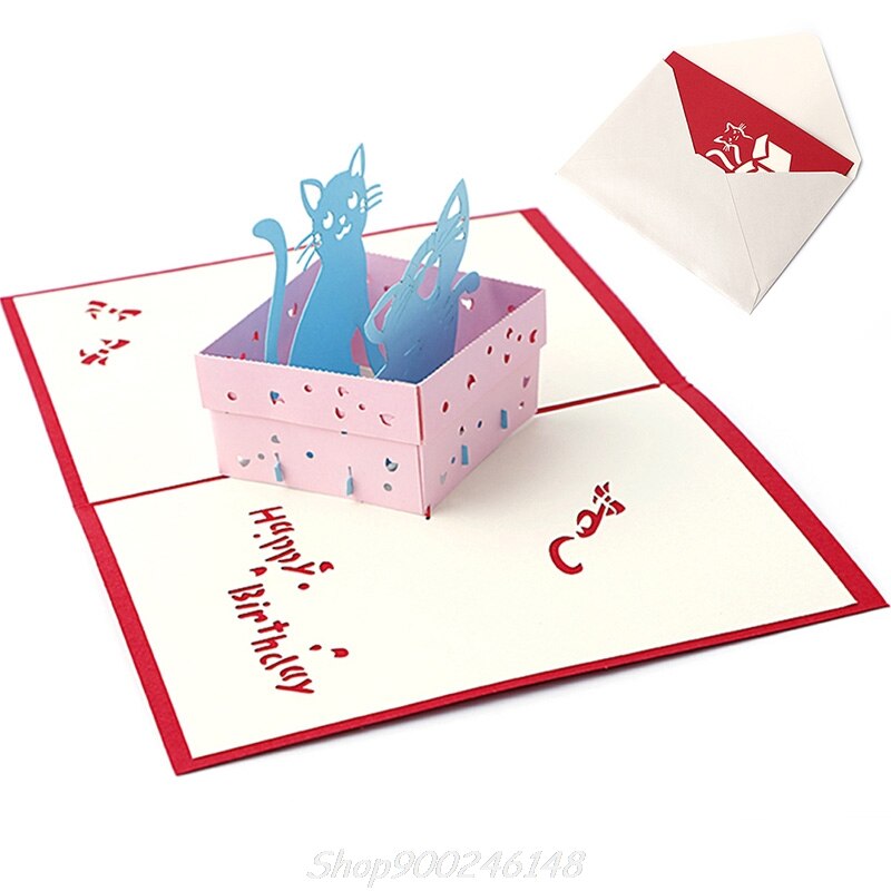 25 Styles 3D Pop UP Greeting Card Cat Box Animal Christmas Thanksgiving Birthday Handmade Jy16 20: 1