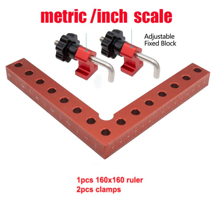 Woodworking Adjustable Corner Clamping Ruler Aluminium Alloy Right Angle Clamps L-Shaped Auxiliary Fixture Positioner Clips: 160mm setA
