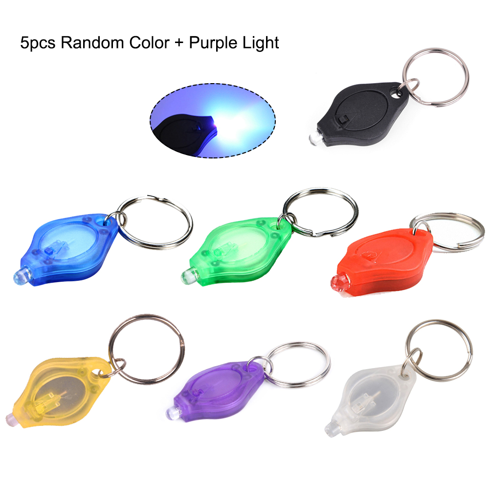 Mini llavero LED linterna Ultra brillante LED llavero pequeña llave portátil R-ing linterna de luz UV con gancho 5 carcasa de piezas al azar