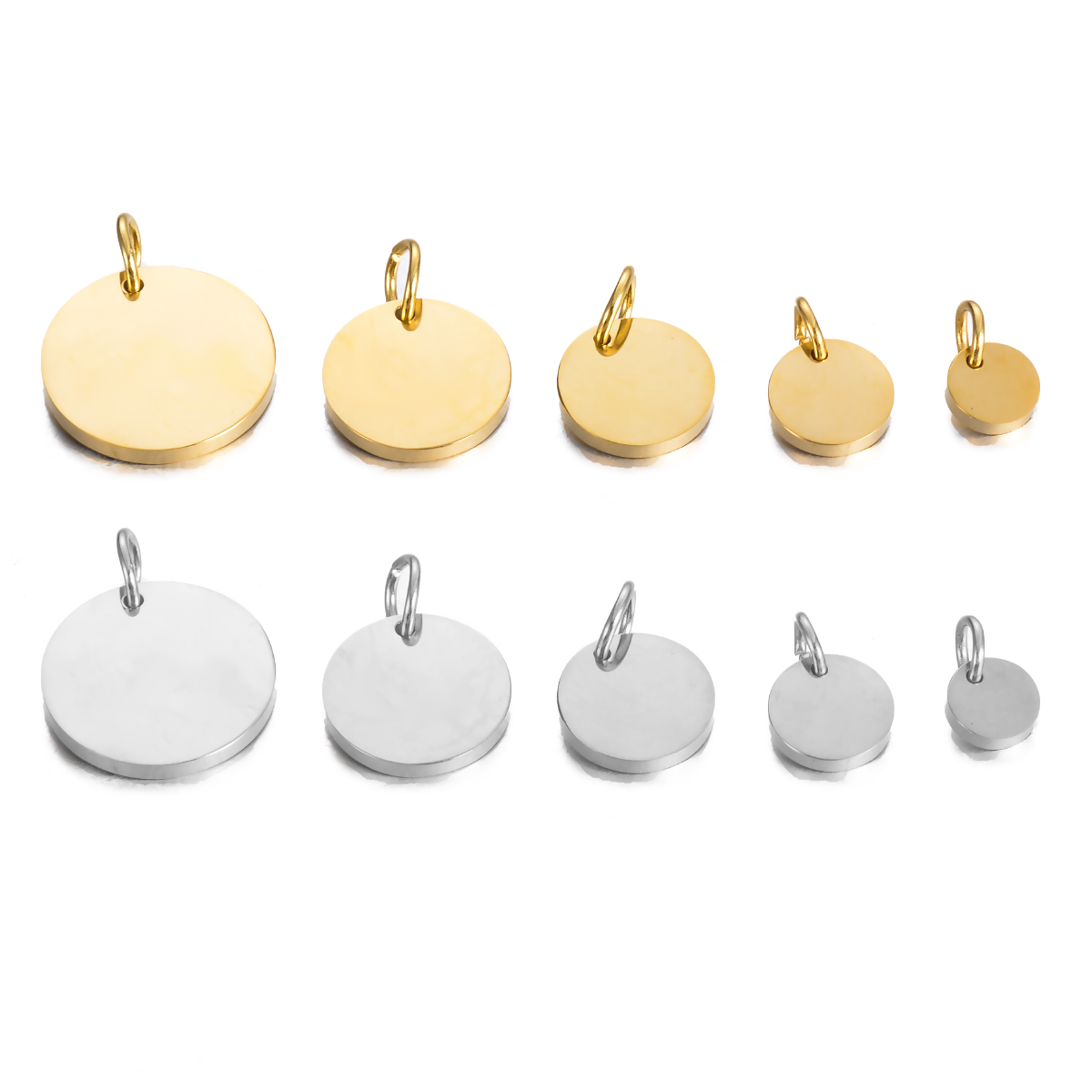 Étiquettes rondes polies en acier inoxydable, breloques 6mm/8mm/10mm/12mm/15mm pour la fabrication de bijoux à faire soi-même, , 10 pièces/lot