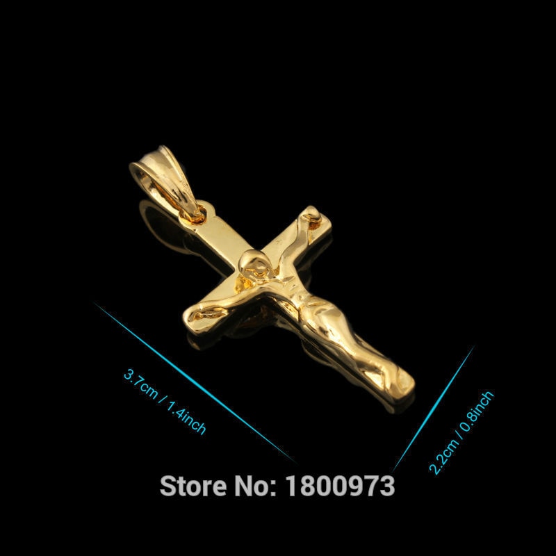 Jesus Cross Pendant Gold Color Pendant Necklace For Women Men INRI Crucifix Jewelry With 45cm 60cm chain