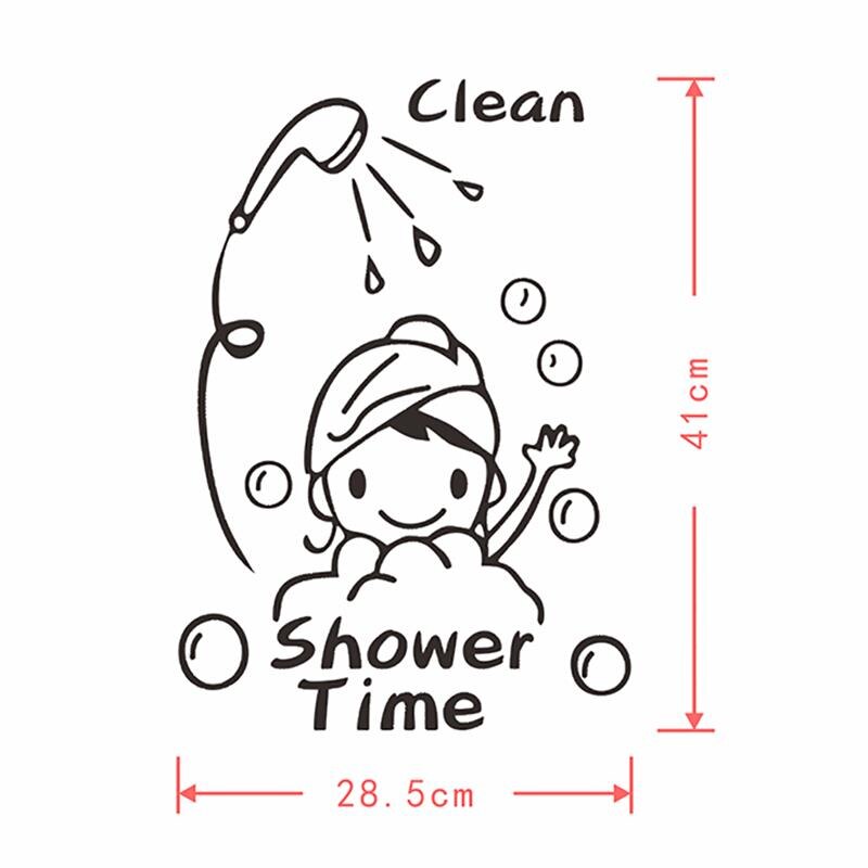 Wall Sticker Clean Shower Time Cute Little Girl Child Bathroom Glass Door Wall Stickers Home Decoration Stickers