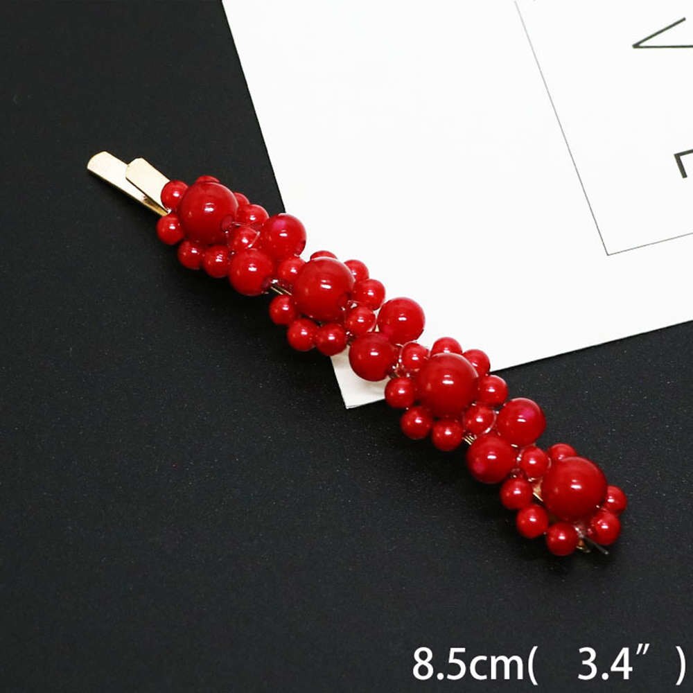 1Pc de rojo Clip de perla para el cabello para mujer coreano broche de pasador de horquilla de barra Accesorios para peinados: 04