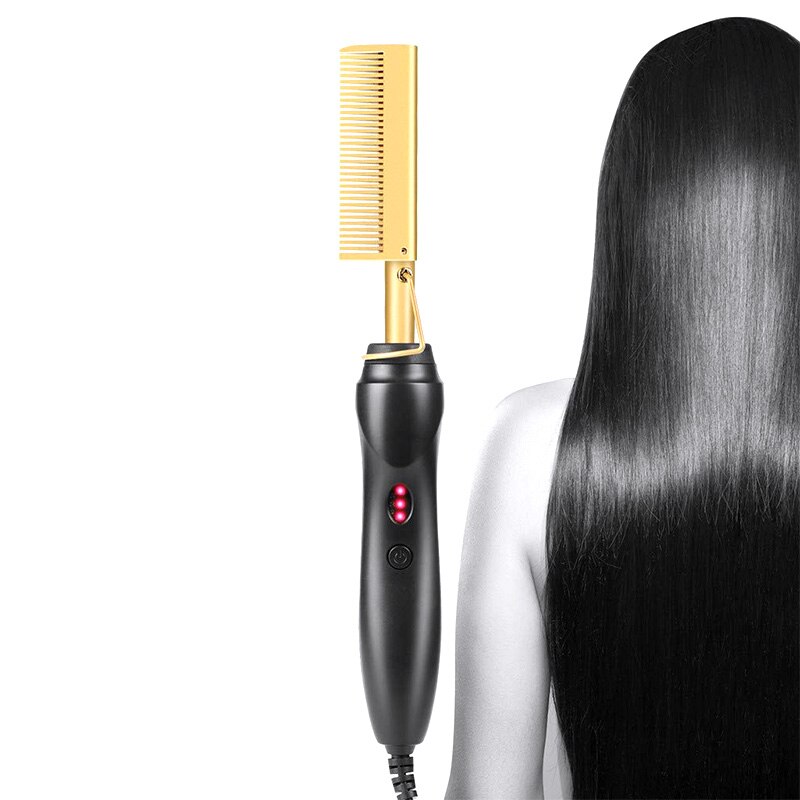 AD-rizador de peine, peine eléctrico de presión de calor alisado en , plancha rizadora de cabello para cabello húmedo y seco (enchufe de EE. UU.)