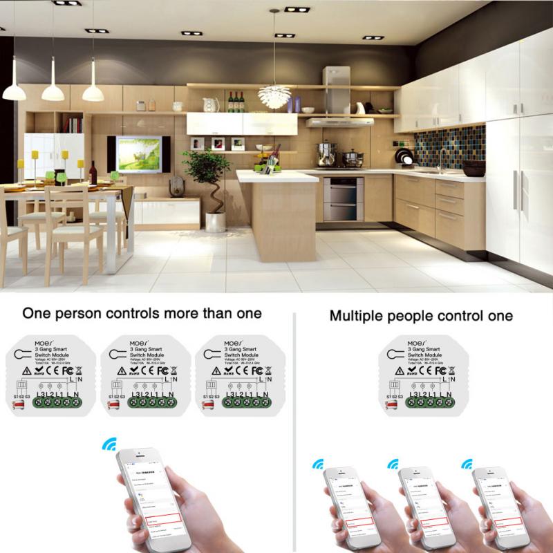 Smart Home 3 Gang DIY WiFi 2 Way Light LED Dimmer Module Switch Smart Life/Tuya APP Remote Control Work with Alexa Google Home