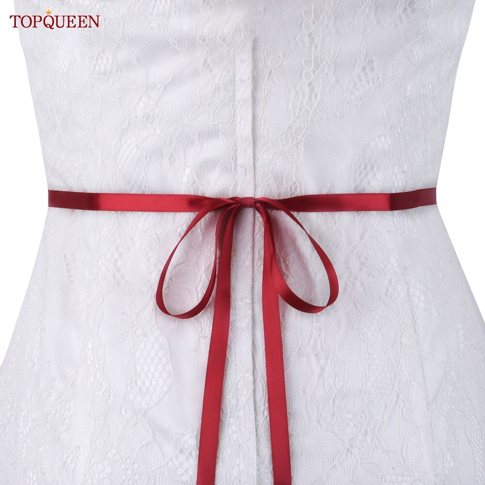 TOPQUEEN-Cinturón de lujo para novia, faja con apliques de diamantes de imitación para vestido de boda, cinturones de joyería, cinturón de Vestido plateado brillante, S437-S: Wind red  ribbon