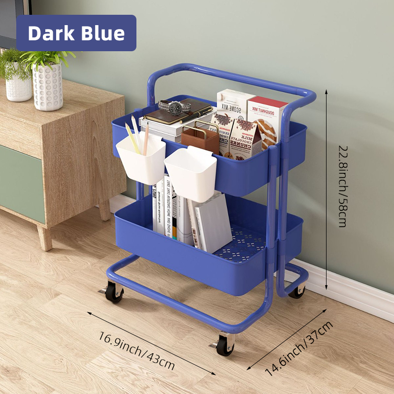Shelves,Rolling Cart,2-Tier Storage Cart,Dish storage with Handle 2 Organizers,Plastic Baskets,Utility Cart,bathroom accessories: ROYAL BLUE