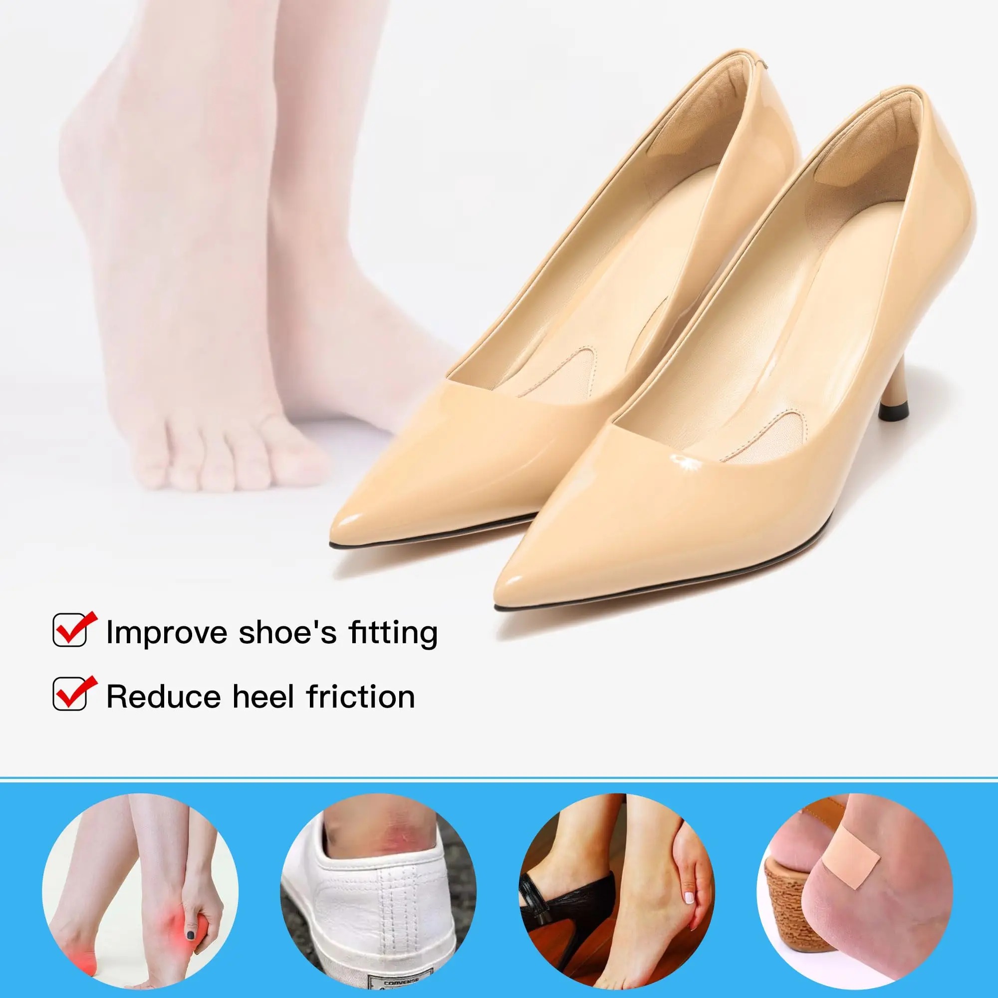 8 Stuks Hak Pads Voor Te Grote Schoenen Zelfklevende Hak Beschermers Hak Inzetstukken Verbeterde Schoen Pasvorm En Comfort Te Voorkomen Hak Slip