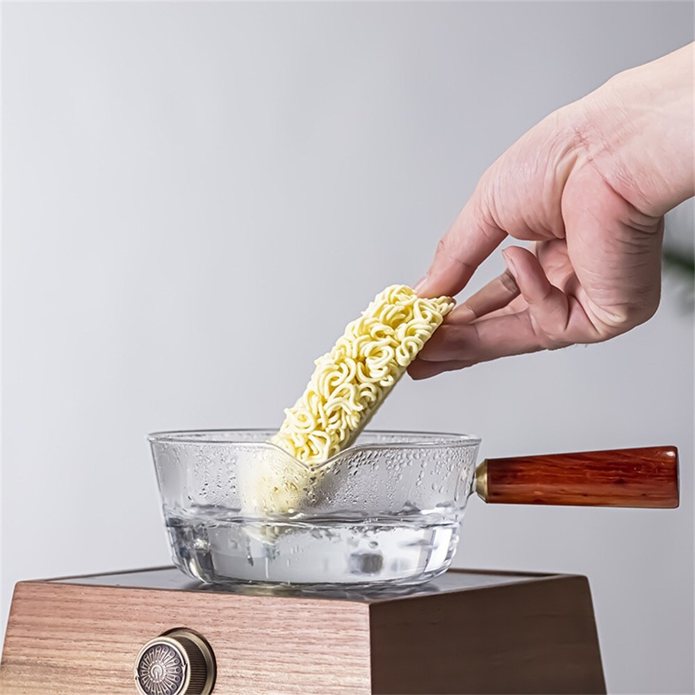 Glas Kokend Pot Melk Instant Noodle Pot Japanse Houten Handvat Koken Ei Pot Koreaanse Kookgerei Keuken 400Ml/600Ml Pot